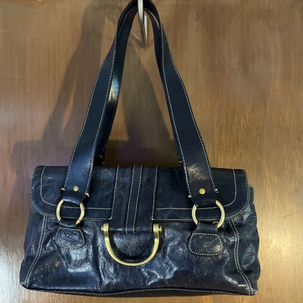Midnight Blue Apt. 9 Leather Purse with Brass-toned Fittings